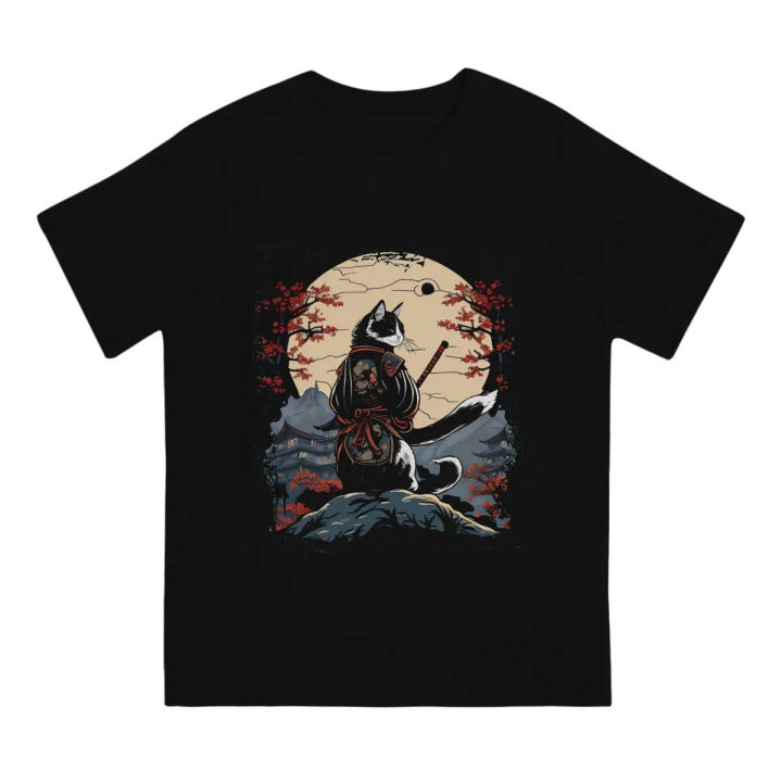 Japanese%20Cat%20Samurai%20Katana%20Catana%20Man's%20TShirt%20Samurai%20Style%20O%20Neck%20Tops%20Polyester%20T%20Shirt%20Humor%20Gift%20Idea%20-%20Image%202