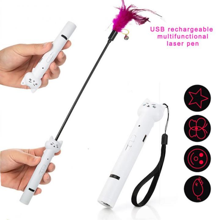 【2023】 3 in 1 Cat Laser Pointer LED USB Rechargeable Laser Toy Multi-pattern Projection Interactive Animation Mouse Shadow Cat stick
