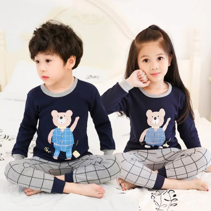 New Winter Warm Sleeping Pajamas Boys Clothing Tops+Pants 2pcs Pajamas Sets Toddler Pyjamas Kids Girls Boys Sleepwear Clothes