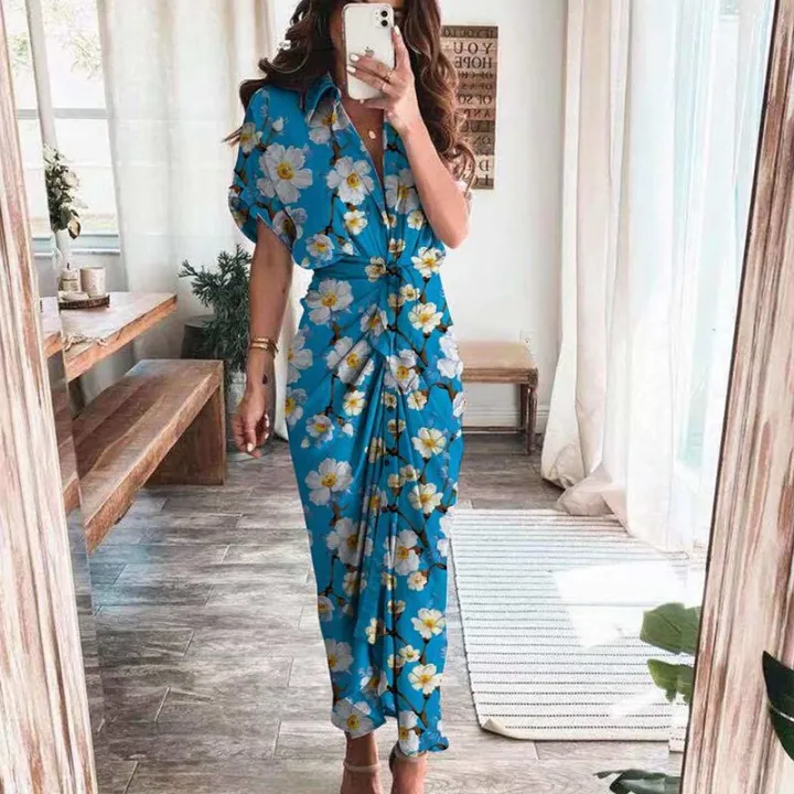 Fashion%20Sexy%20Deep%20V%20Draped%20Shirt%20Long%20Dress%20Casual%20Lady%20Button%20Slit%20Bandage%20Beach%20Dress%20Women%20Elegant%20Short%20Sleeve%20Party%20Dresses%20-%20Image%204