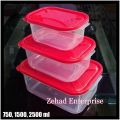 Plastic Food Storage 3 Piece Set Box Container With Lid - 750/1500/2500 ml. 