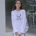 100% Pure Cotton 2021 Autumn and Winter New Fleece-lined Thick Long Sleeve T Women's Korean-Style Loose Bottoming Shirt ins Tide.