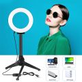 PULUZ 4.7 inch 12cm Ring Light + Desktop Tripod Selfie Stick Mount USB White Light LED Ring Selfie Beauty Vlogging Photography Video Lights Kits(Black). 