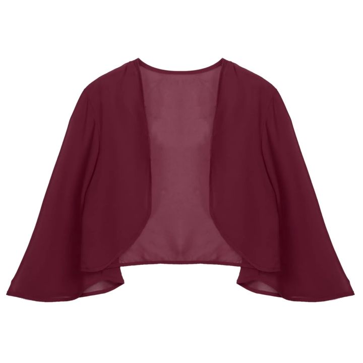 Womens%203/4%20Sleeve%20Chiffon%20Cardigan%20Bolero%20Elegant%20Summer%20Ladies%20Wedding%20Wraps%20Shrug%20Bridal%20Bolero%20Long%20Shawl%20Evening%20Cover%20Up%20-%20Image%204