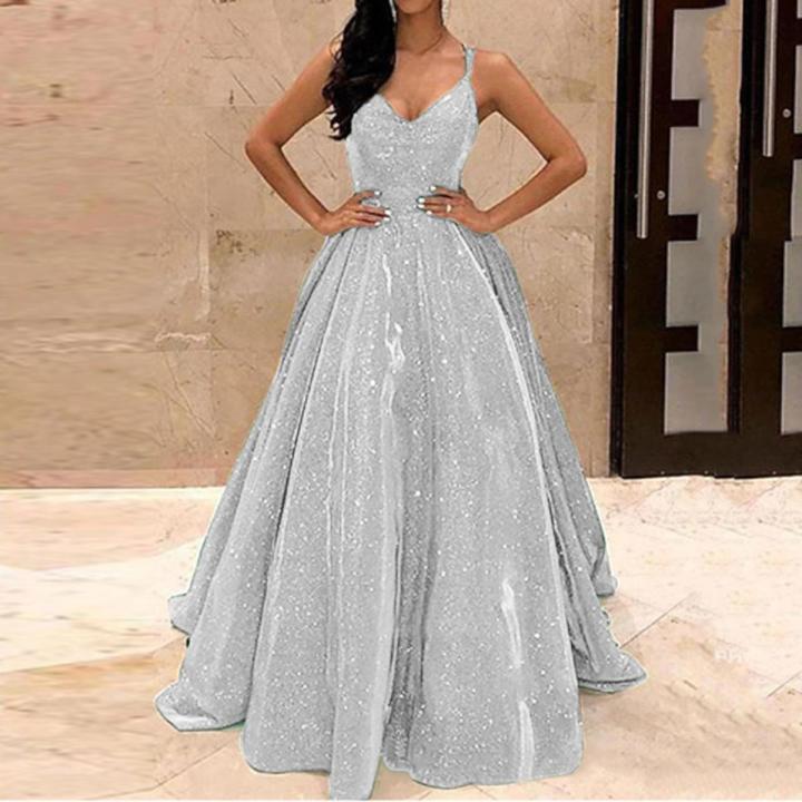 Elegant Prom Dresses Long Strapless High Pleated Bling Sequin Wedding  Banquet Dress Backless Evening Party Formal Gowns
