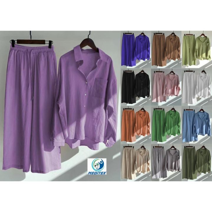 Premium Quality - Women Linen Cotton Two Piece Set Shirt and Pant Plus Size Shirt High Waist Pant - Couture - High-end - Durablity Assurance