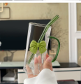 400ml Green Pookie Glass Mug With Lid and Straw Breakfast Milk Cup Microwave Safe Transparent Party Beer Coffee Mug Drinkware. 