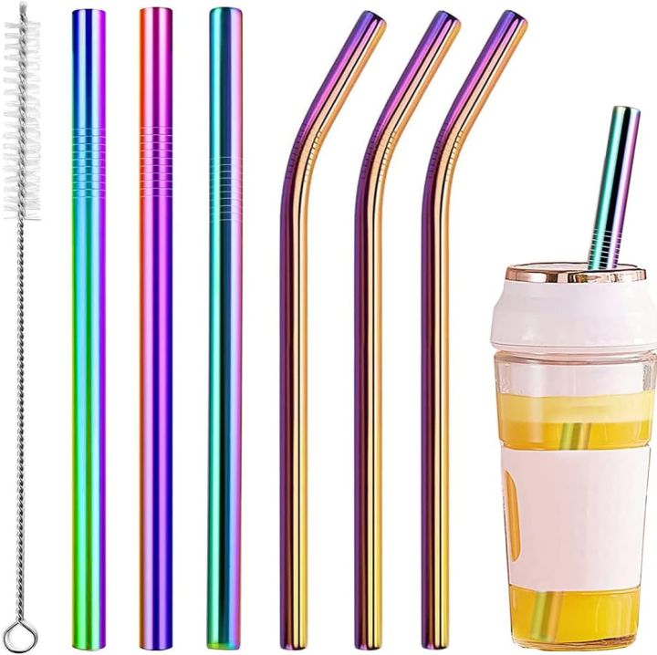 Vinaco Reusable Smoothie Straw, 0.4'' Extra Wide Stainless Steel Straw 10.5'' & 8.5'' Long colorful Straws, (1-4) Pack Metal Straw with 1 Reusable Straw Brush Cleaner for Milkshake, Smoothie, Bubble tea
