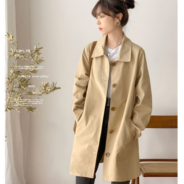 Women's Trench Coat Outerwears Korean Version Simple Casual Loose Solid Color Medium Long Top Jacket For Women Impermeable Mujer