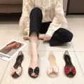 Plastic sandals women's transparent flat non-slip Korean version of beach shoes seaside vacation metal bow fish mouth jelly shoes.