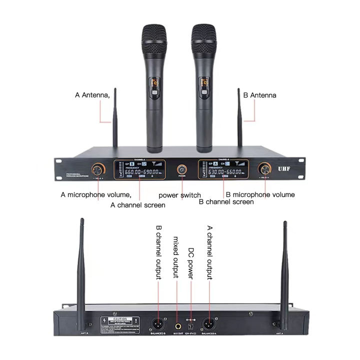 UHF%20Dynamic%20Handheld%20Microphone,%20UHF%20Wireless%20Microphone%20System%20Dual%20Channel%20Simple%20Operation%20for%20Auditorium%20for%20Dance%20Hall%20-%20Image%203