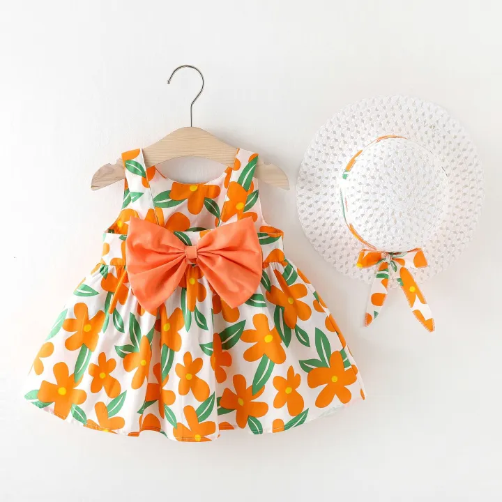 2pcs%20Bow%20Baby%20Girls%20Dress%20Summer%20Flower%20Fashion%20Sling%20Dresses%20Girl%20Kid's%20Dress%20Baby%20Clothes%20New%20Born%20Kids%20Clothes%20Send%20Hat%20-%20Image%202