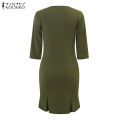 Korean Style Women's Dress Elegant 3/4 Sleeve Knitted Sundress Floral Embroidery Midi Dresses #11. 