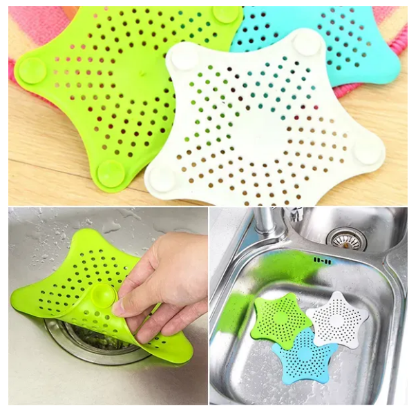 Star Silicone Bathroom Hair Drain Cover Hair Trap Catcher Bath Shower Stopper Plug Waste Kitchen ...