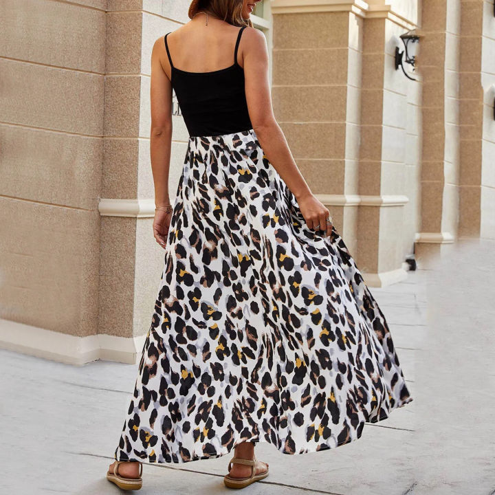 Ladies%20Soft%20Fabrics%20Spaghetti%20Strap%20Sleeveless%20Leopard%20Print%20Maxi%20Dress%20Elastic%20High%20Waist%20Skirt%20Bohemian%20Beach%20Vacation%20Dresses%20for%20Female%E2%80%99s%20-%20Image%203