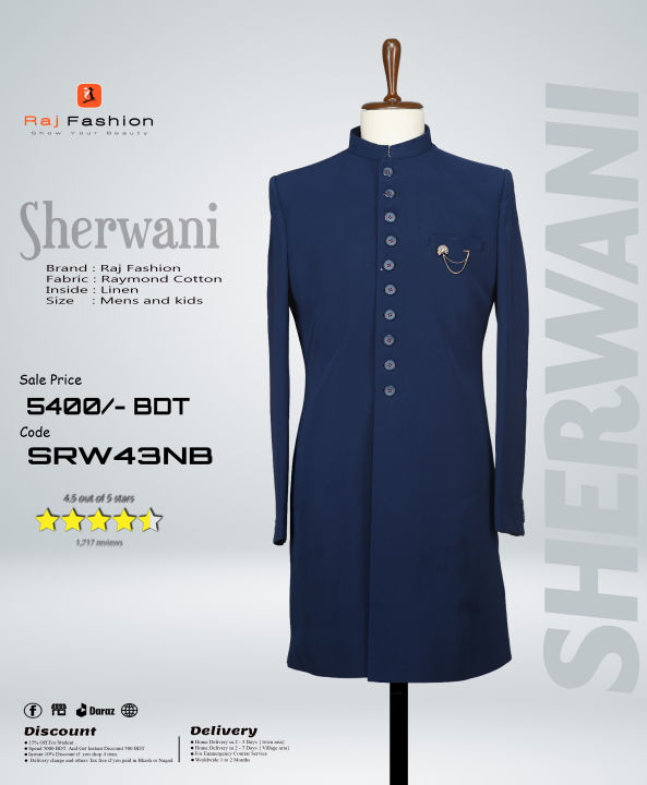 Raj%20Fashion%20Navy%20Blue%20Plain%20Italian%20Indowestern%20Sherwani%20-%20Image%203