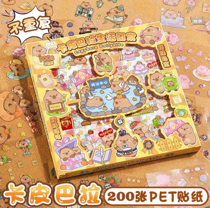 100PCS/SET Stickers Gift Capybara Cute Cartoon Ins Sweetheart Girl Material Diary Decorative Stickers Kawaii Planner Stickers