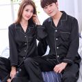 Satin Couple Pajama Set Long Sleeve Trousers Sleepwear for Men Ice Silk Pajamas Set Sleep Nightgown Casual Pajama Home Suit. 