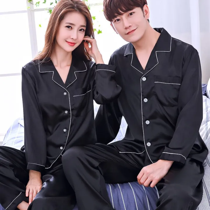 Satin%20Couple%20Pajama%20Set%20Long%20Sleeve%20Trousers%20Sleepwear%20for%20Men%20Ice%20Silk%20Pajamas%20Set%20Sleep%20Nightgown%20Casual%20Pajama%20Home%20Suit%20-%20Image%202