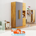 Modern Home Bniture Wooden Almirah for Clothes, Wooden Handel Door Wardrobe, 4 Door Almirah with Hanging Space & Storage Shelf 5 Year Warranty (Giant Wood & Slate Black72/48).