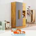 Modern Home Bniture Wooden Almirah for Clothes, Wooden Handel Door Wardrobe, 4 Door Almirah with Hanging Space & Storage Shelf 5 Year Warranty (Giant Wood & Slate Black72/48). 