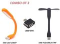 3 In 1 Combo Of Otg Adaptor, USB Fan & USB LED Light - Multicolor.