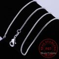 40cm-60cm Thin Real 925 Sterling Silver Slim Box Chain Necklace Women Girls Children 16-24inch Jewelry kolye collares collier. 