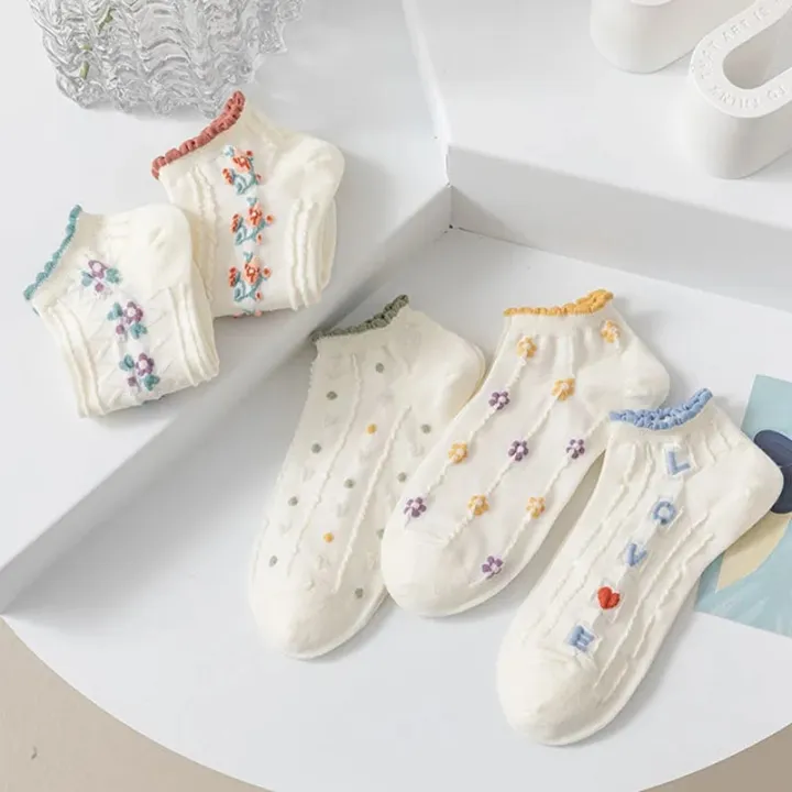 5pair%20/Lot%20Ankle%20Socks%20for%20Women%20Crew%20Colorful%20No%20Show%20Low%20Cut%20Invisible%20Cotton%20Thin%20Non-slip%20Silicone%20Breathable%20Walking%20White%20-%20Image%203