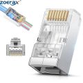 ZoeRax 50pcs Shielded RJ45 Cat6 Cat6A Pass Through Connectors - 3 Prong 8P8C Gold Plated Ethernet Ends for FTP/STP Network Cable.