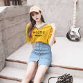 White V Collar Top Yellow Korean Style All-Match Loose Western Style Slimming Inner Vest Short Sleeve T Women's New T-shirt. 
