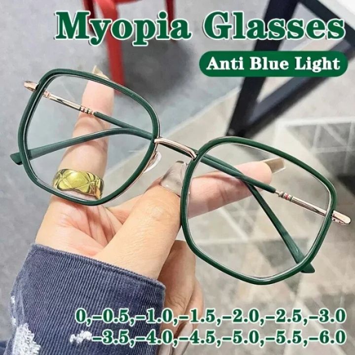 Myopia Glasses Green Large Frame Anti-blue Light Women's Flat Korean Style Eye Frame Girls Glasses Clear Glasses Women