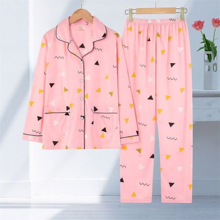 100%25%20High-End%20Double-Sided%20Pajamas%20Women's%20Summer%20Long-Sleeved%20plus%20Size%20Korean-Style%20Middle-Aged%20and%20Elderly%20Spring%20and%20Autumn%20Mom%20Suit%20Home%20Wear%20-%20Image%209