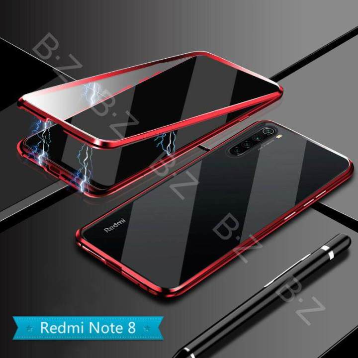 lthmy for Xiaomi Redmi Note 8 Magnetic Case 360 Front Back double-sided 9H Tempered Glass Case Metal Bumper cover