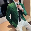 Green Brown Suit Jacket Casual Trendy Men Blazer Masculino British Daily Men Blazer Hombre Fashion Big Collar Slim Fit Suit Coat. 