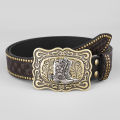 Cross Border Western Cowboy Belt Bull Head Harness Trend Vintage Youth Punk Embossed Men's Studd Leather Belt.