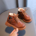 2021 Winter New Children's British Booties, Boys' Fashion Fleece Martin Boots, Girls' Side Zipper Soft Sole Cotton Boots. 
