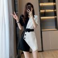 Summer Fashion Short Sleeve Blazer Dresses Women 2022 New French Suit Dress Womens Niche Design Mini Skirts Splicing Belt Dress. 