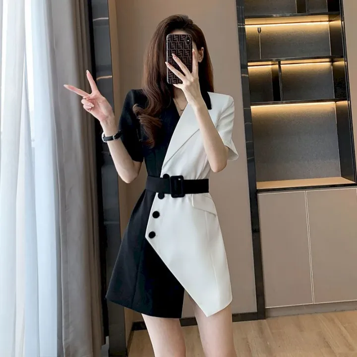 Summer%20Fashion%20Short%20Sleeve%20Blazer%20Dresses%20Women%202022%20New%20French%20Suit%20Dress%20Womens%20Niche%20Design%20Mini%20Skirts%20Splicing%20Belt%20Dress%20-%20Image%204