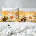 Kawaii Honey Bee Fitted Sheet Twin Size Daisy Flower Bedding Set for Kids Cute Lovely Bee Bed Sheets Flying Wildlife Wild Animal.