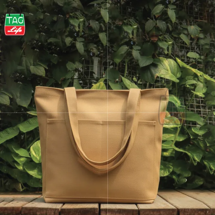 Canvas%20Tote%20Bag%20with%20Zipper%20and%20Outside%20Big%20Pockets%20Dark%20Brown%20Color%20%20for%20Trendy%20fashionable%20Girls/Stylish%20Canvas%20Tote%20Bag%20for%20Women%20-%20Image%202