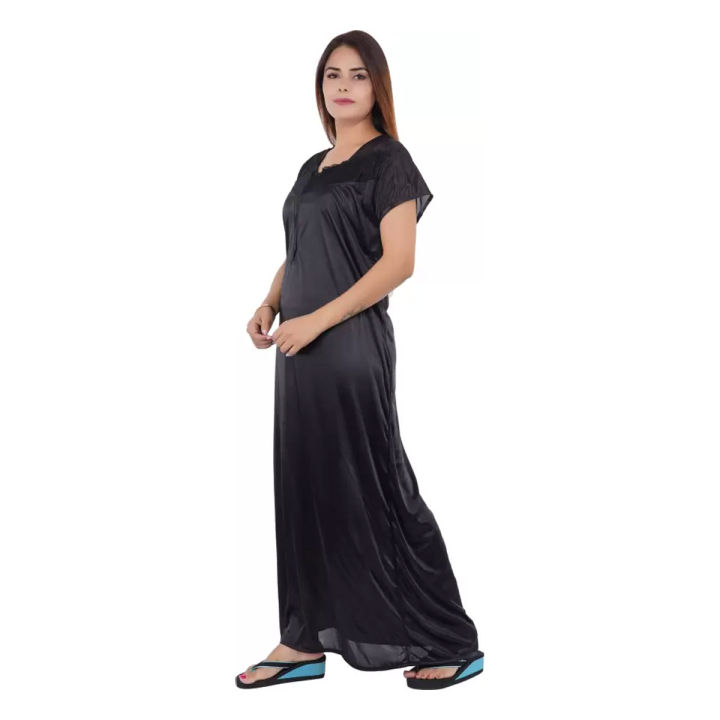 Premium Satin Silk One-Piece Nighty for Women – Elegant Brown, Free Size