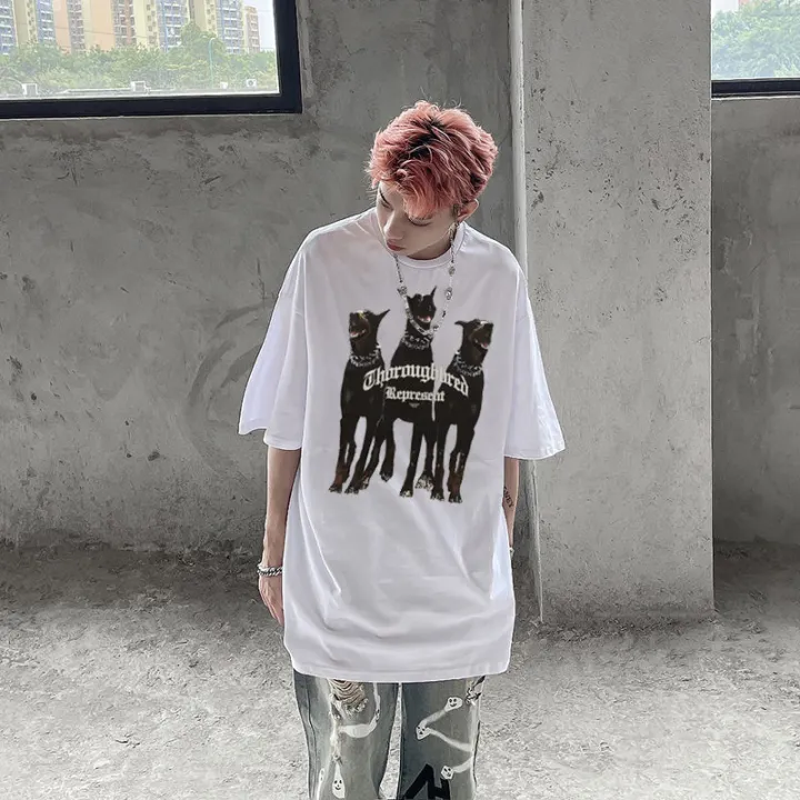 %E3%80%90Flash%20sale%E3%80%91%20100%25Cotton%20West%20Coast%20Fashion%20Doberman%20Short%20SleeveTT-shirt%20Men's%20Hound%20Printed%20High%20Street%20Retro%20Loose%20-%20Image%207