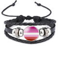 Handmade Pride Bracelet Unique Design Glass Beads Leather Braided Rainbow Bangle Adjustable Rainbow Flag Bracelet for Pride Event Support Queer Fashion Coming Out Gift Allies Accessory.