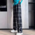 Plaid Wide-leg Pants Women's Korean Casual Trousers New Student Light Loose High-waist Straight-leg Casual Pants Lattice Print.