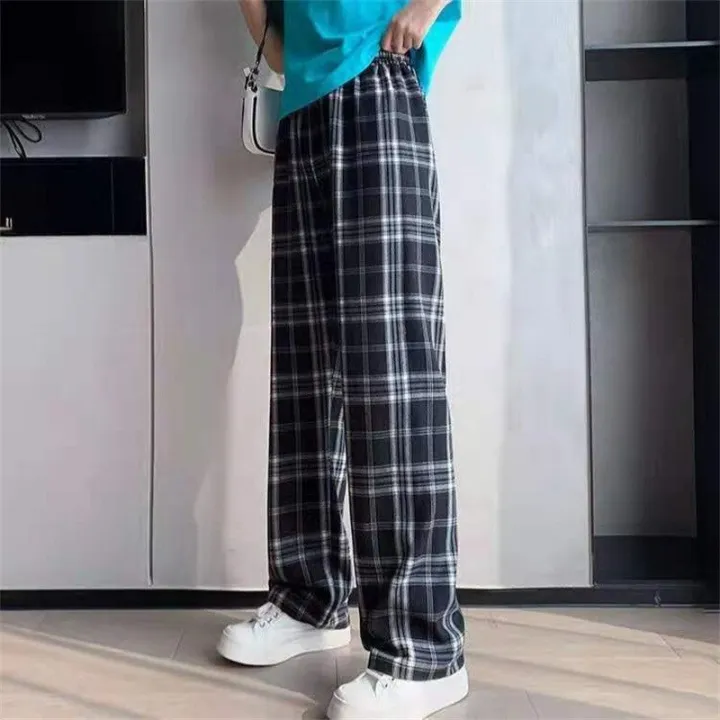 Plaid%20Wide-leg%20Pants%20Women's%20Korean%20Casual%20Trousers%20New%20Student%20Light%20Loose%20High-waist%20Straight-leg%20Casual%20Pants%20Lattice%20Print%20-%20Image%202