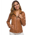 Faux Leather Jacket for Women, Female Winter Coat, Motorcycle Jacket, Faux Suede, PU Zipper Hoodies, Outerwear,. 