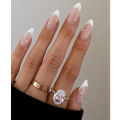 24pcs French Point Diamond Nails Wearing Artificial Square Head Press On Acrylic Nail Art Pearl Patch Almond False Nails. 