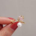 Pink Tulip Flower Ring Rings for Teen Girls- Personality Fashion Cat's Eye Stone Tulip Flower Open Ring.