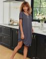 Women Short Sleeves Knit Bathrobes Knee Length Soft Lace Trim Loungewear with Pockets.