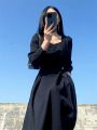 Black Maxi Dresses For Women Elegant French Square Neck Long Dress Korean Fashion Autumn 2023 Party Casual Vintage Vestidos. 